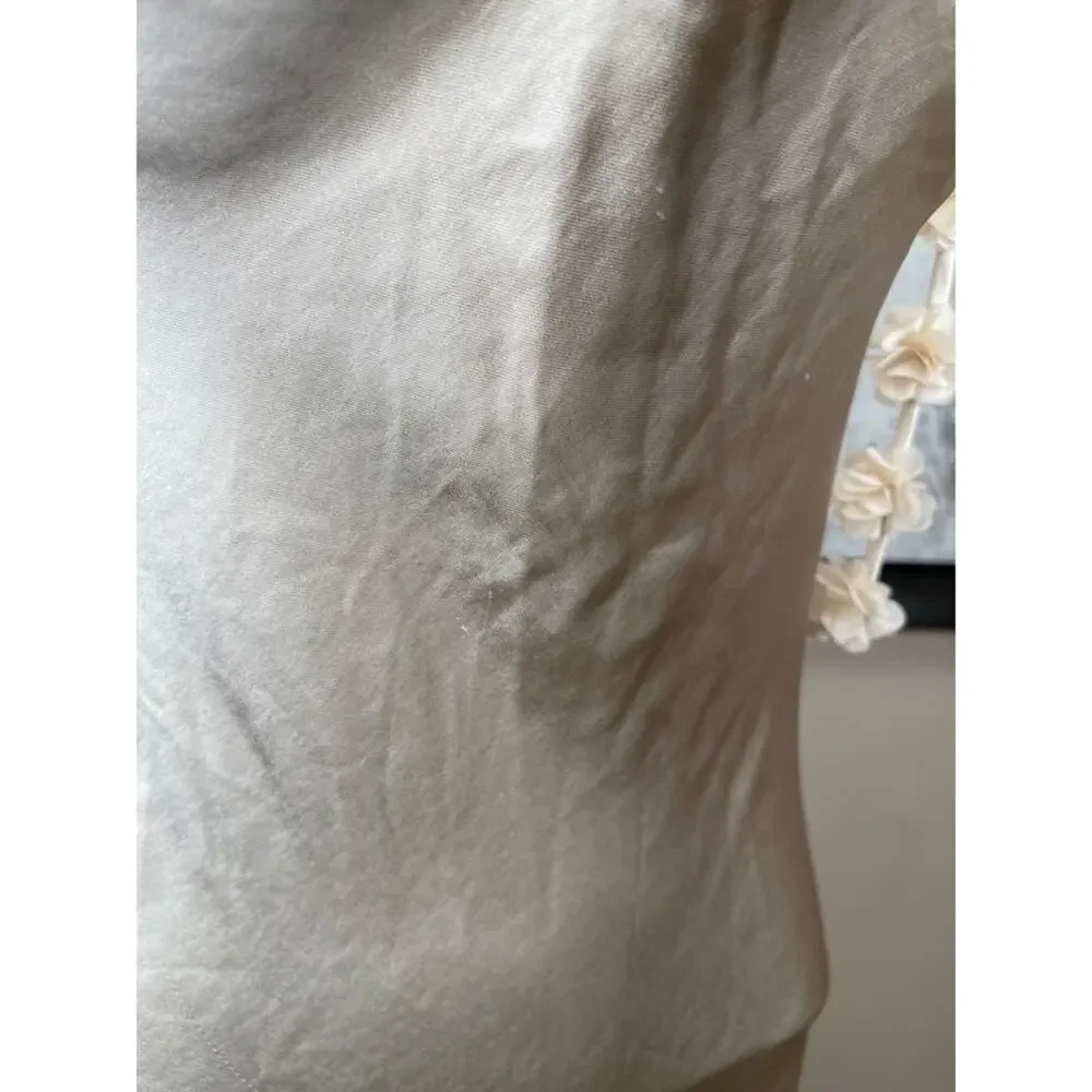 SELF-PORTRAIT Satin Flower Floral Champagne Off the Shoulder Maxi Dress Size 2 - Picture 9 of 13